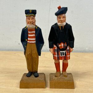 Charles Hannah Folk Art Carvings – Sailor & Scotsman Wooden Figurines
